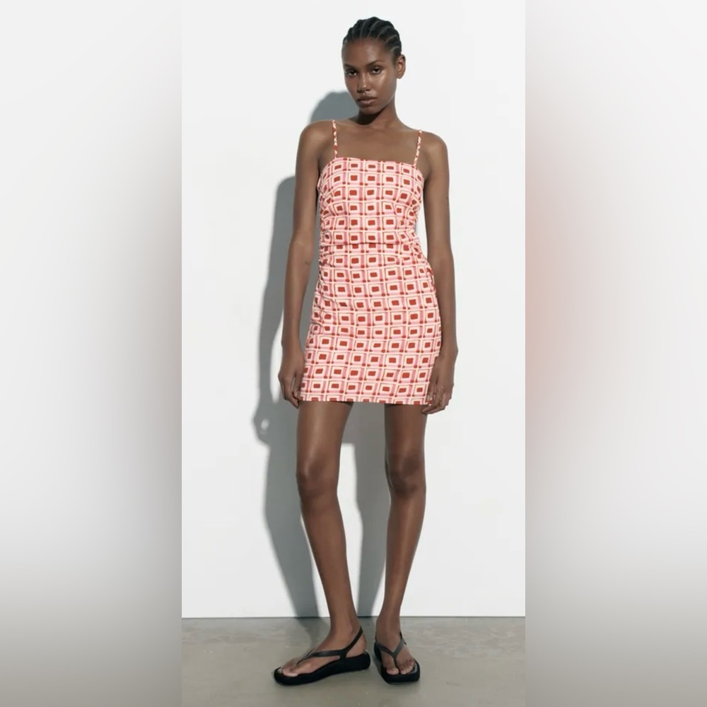 NWT Zara Printed Linen Blend Short Dress